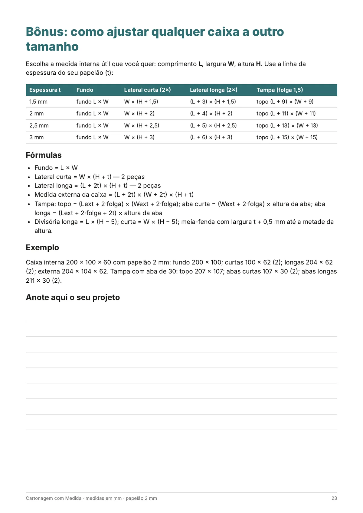 Página real do PDF Cartonagem com Medida: como ajustar a medida